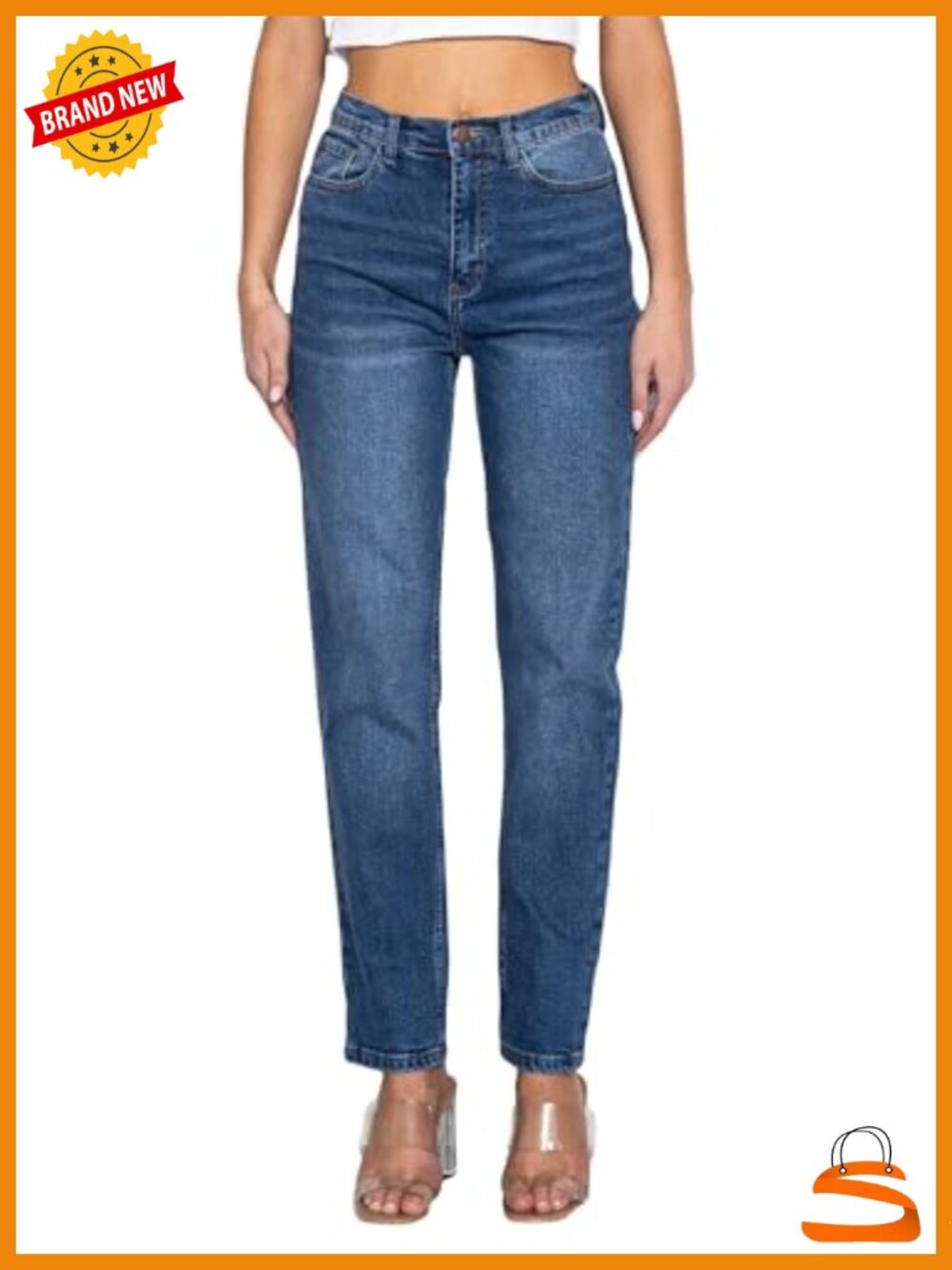 High Rise Mom Jeans – Vintage 90s Straight Leg Crop Rolled Hem Stretch Denim